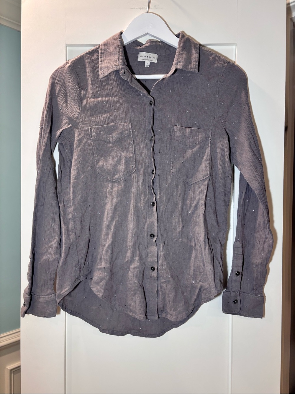Gray Button Down Blouse with Accents